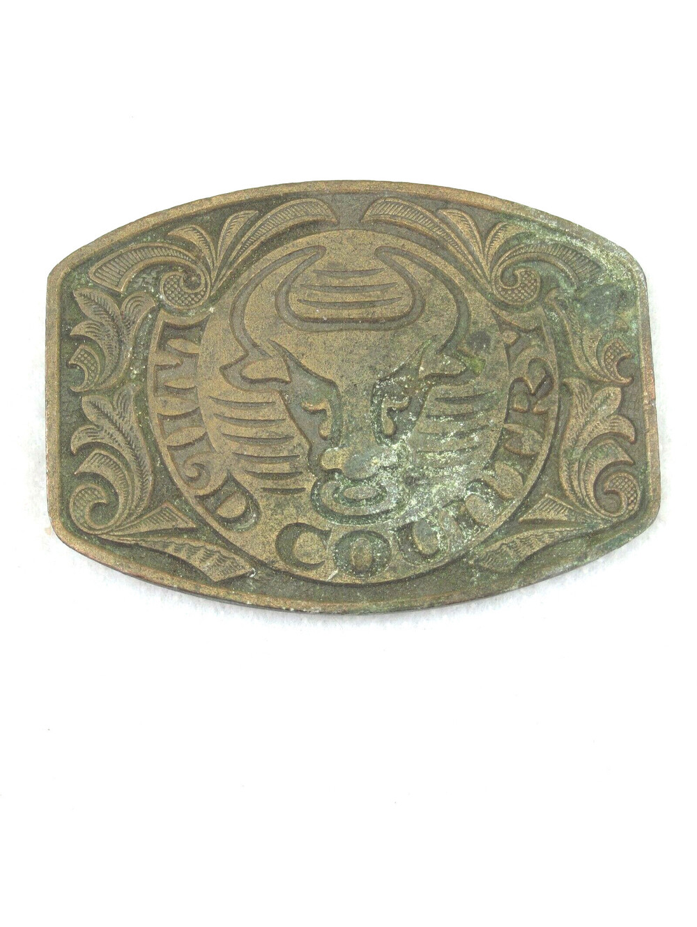 Vintage Wild Country Cologne Bull Head Logo Western Cowboy Brass Belt Buckle